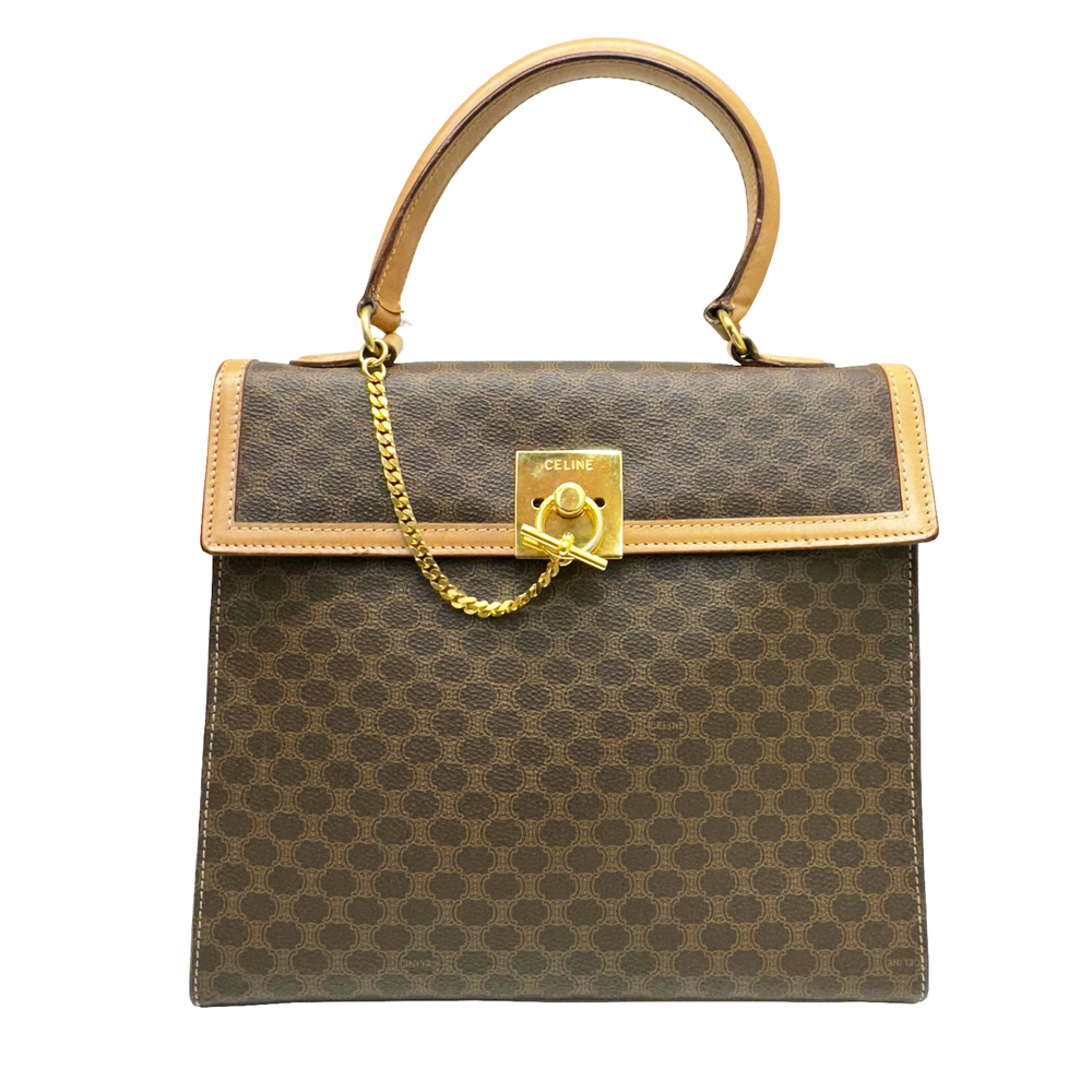 CELINE Macadam Pattern Handbag Vintage Triomphe Brown